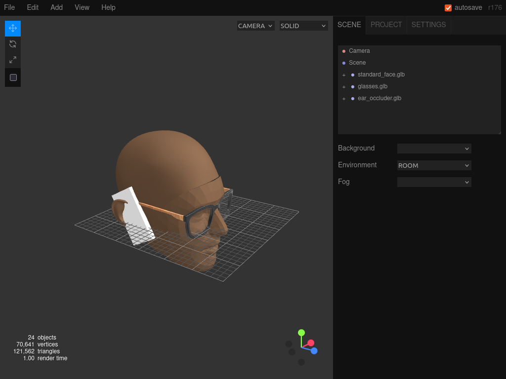 Glasses with face and occluder
