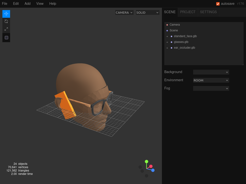 Standard Face Model in threejs editor