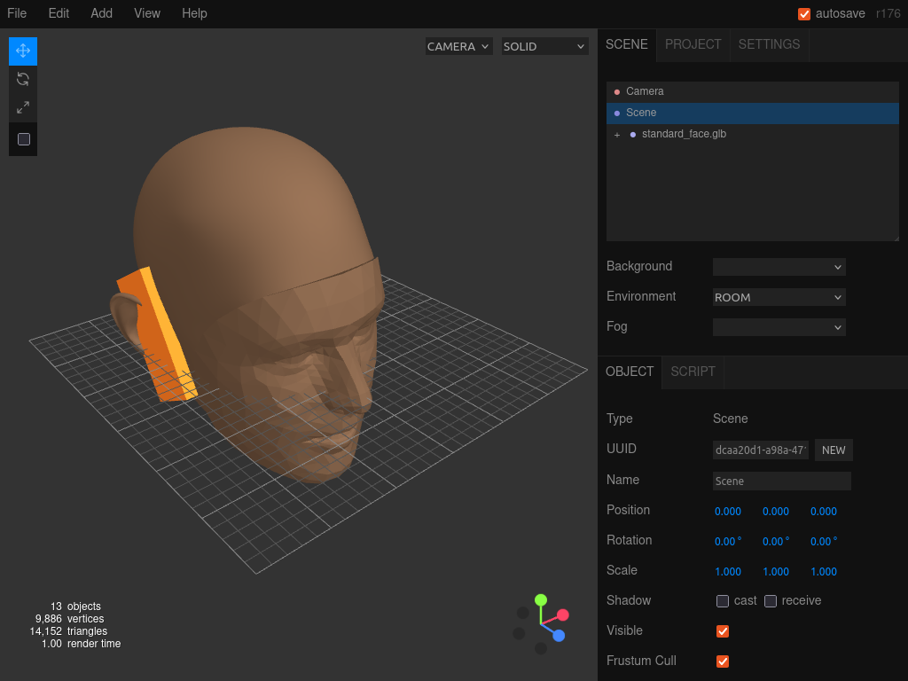 Standard Face Model in threejs editor